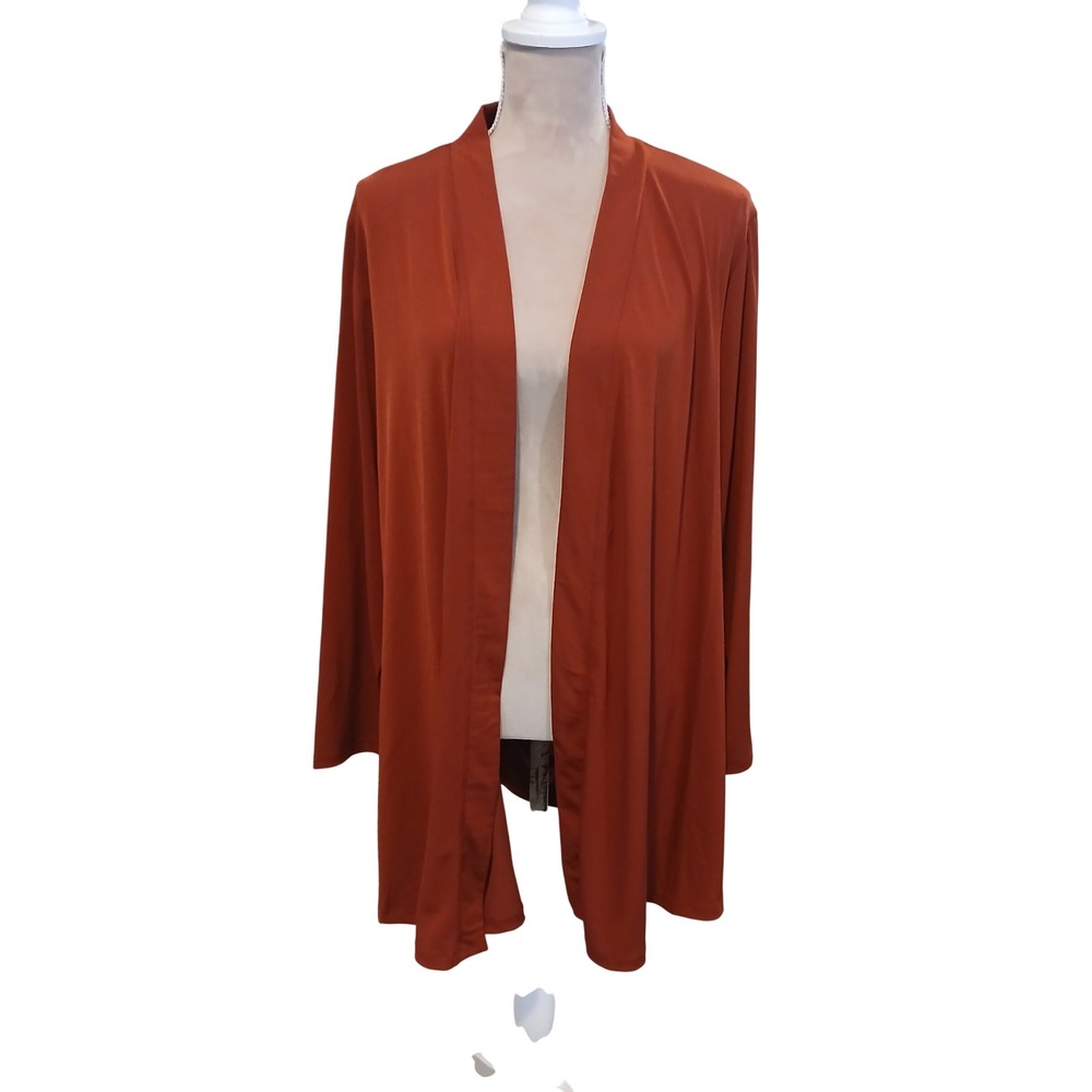 Susan Graver Liquid Knit Womens 1X Rust Orange Ruched Back Cardigan Stretch